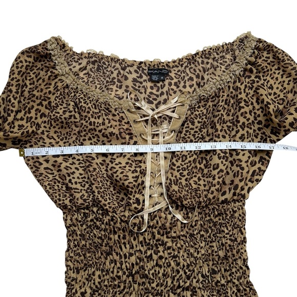 Piano Vintage Y2K Cheetah Print Mobwife Renaissance Smocked Bell Sleeve Top SZ M - Picture 12 of 12